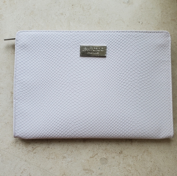 Jimmy Choo Pale Pink Snake Skin Print Clutch Bag Makeup Cosmetics Zippered Pouch - Picture 5 of 6